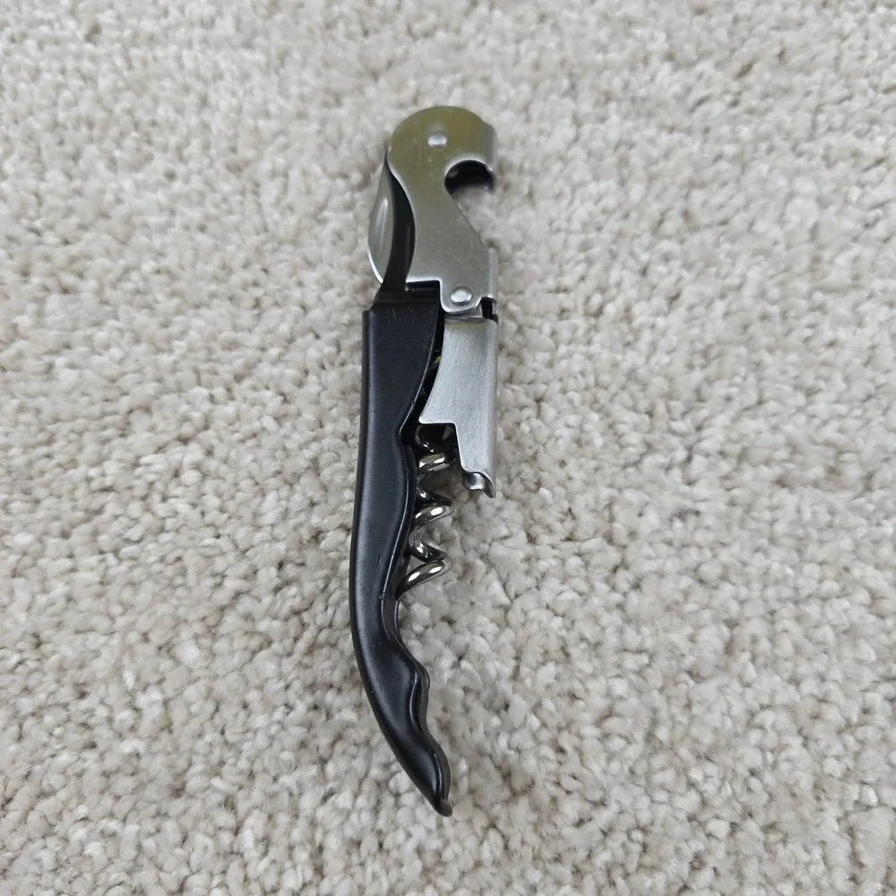 advertising Waiters Corkscrew Wine Opener Black Silver Double Hinged Foil Cutter
